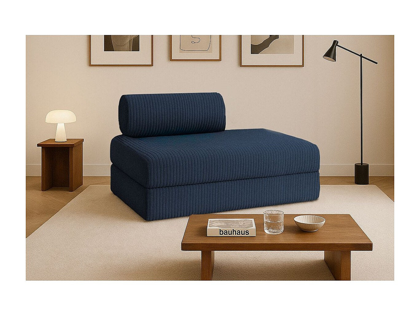 Canapé modulable convertible 2 places bleu velours