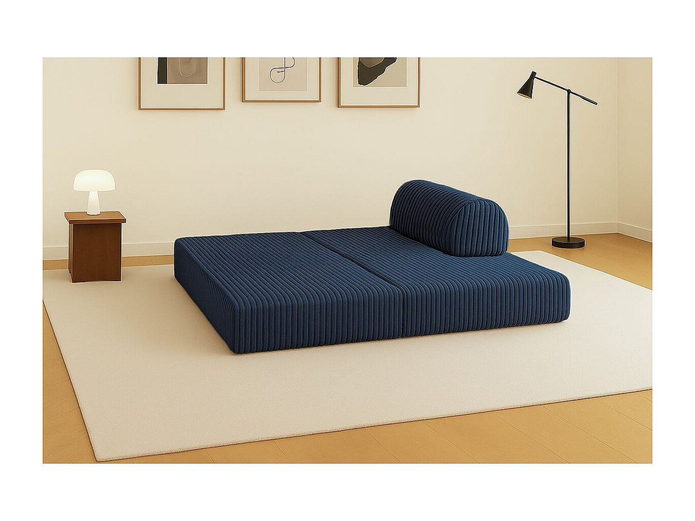 Canapé modulable convertible 2 places bleu velours