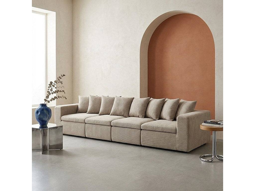 Canapé modulable 5 places beige tissu