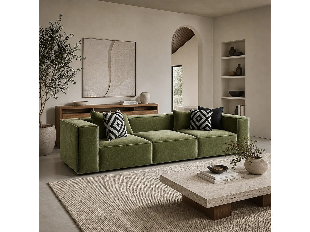 Canapé modulable vert tissu