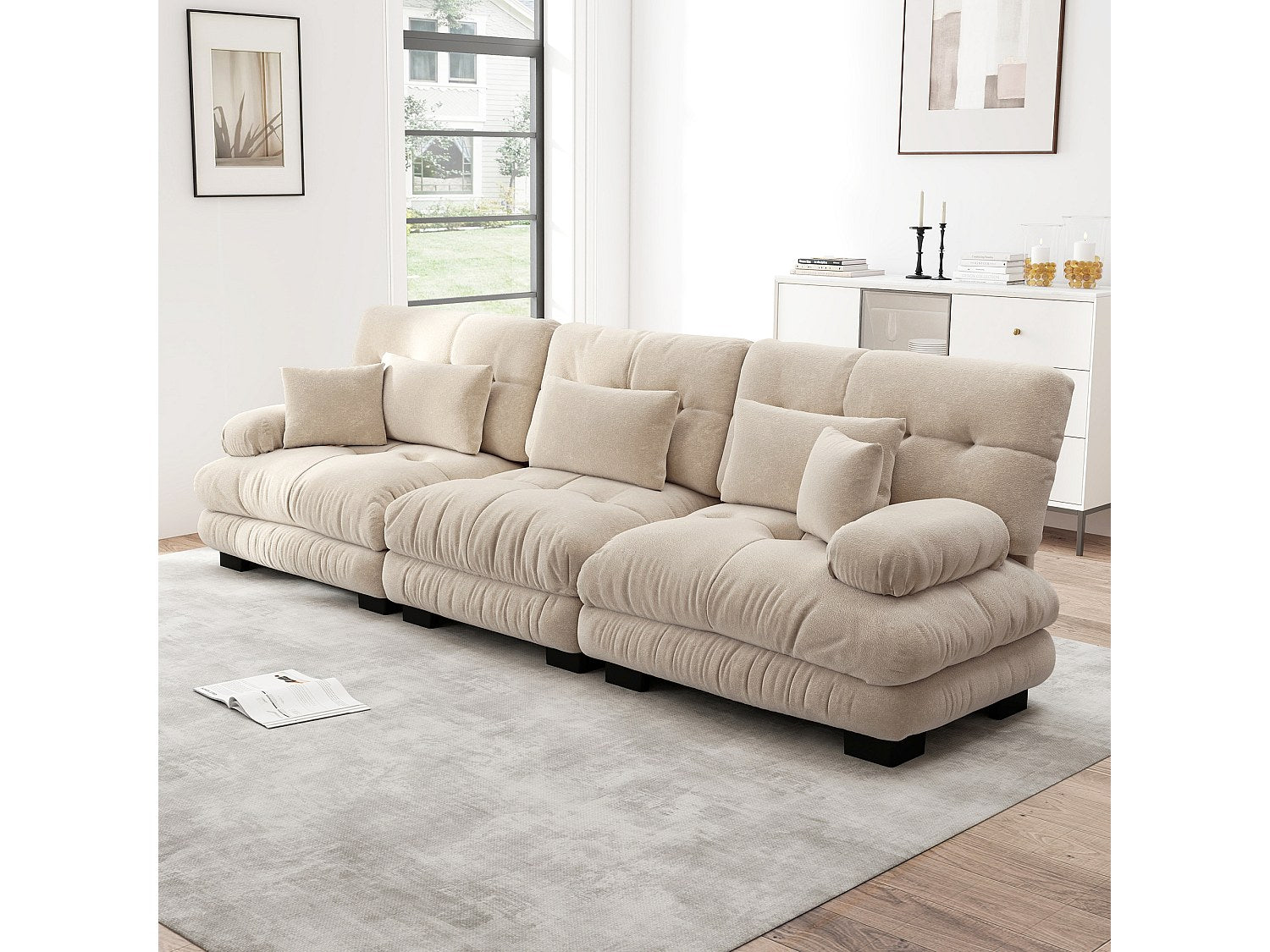Canapé modulable 3 places beige tissu