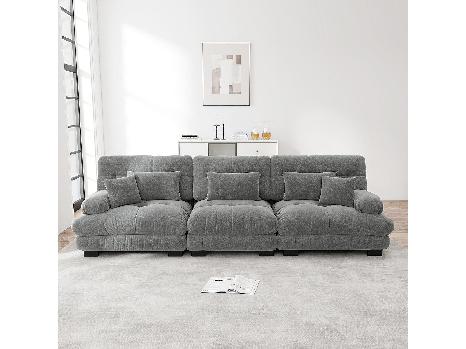 Canapé modulable 3 places gris tissu