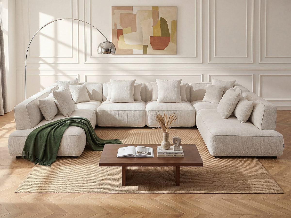 Canapé modulable panoramique beige tissu