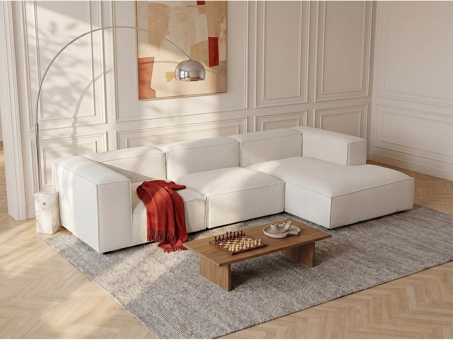 Angle pour canapé modulable beige velours