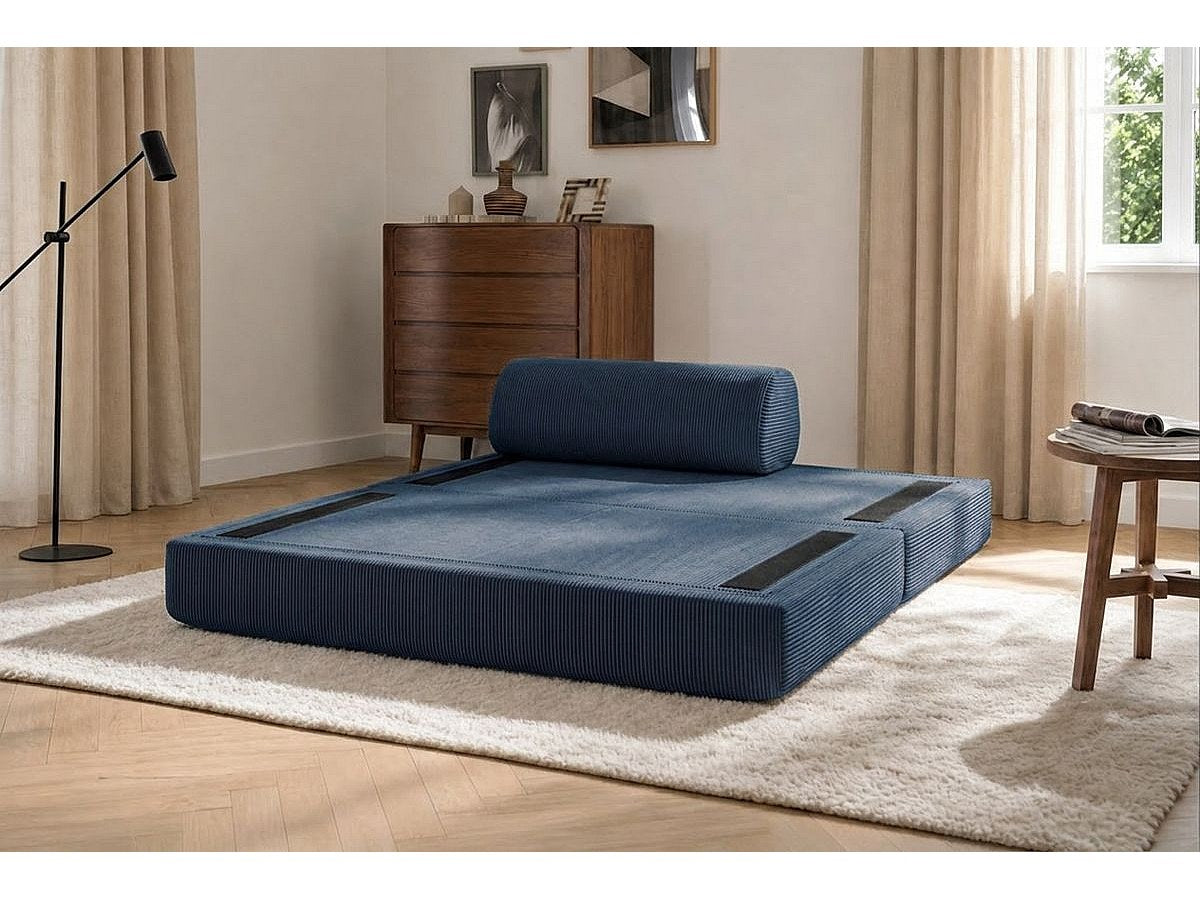 Canapé modulable convertible 2 places bleu velours