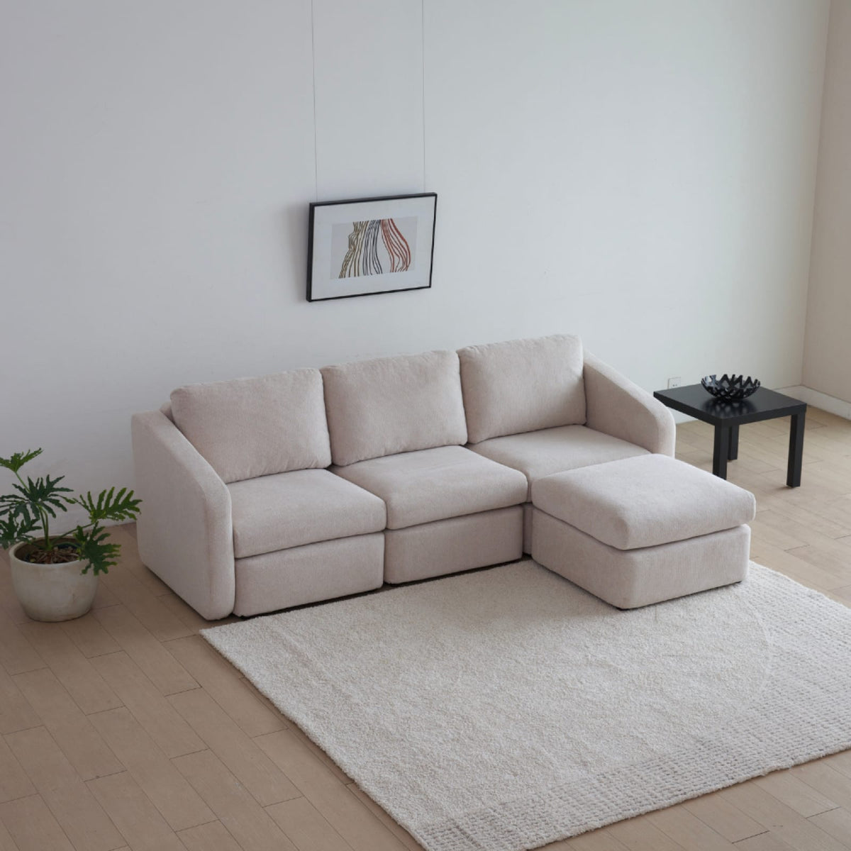 Canapé 3 Places Modulable en Tissu Beige beige - vue 4
