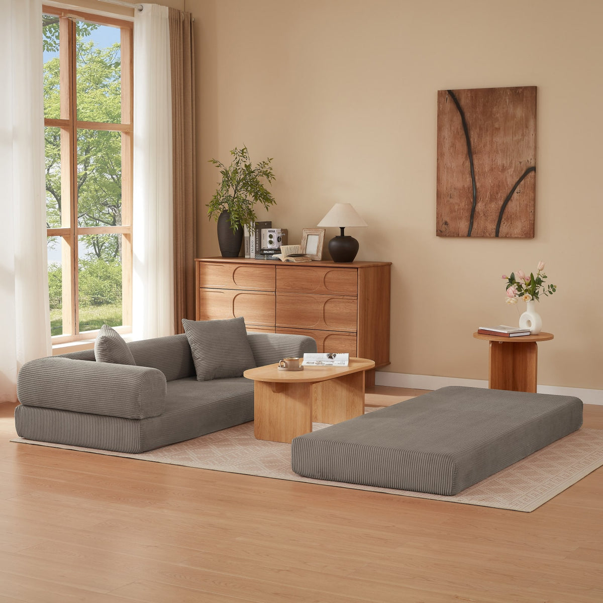 Canapé 3 Places Modulable Convertible en Velours Taupe Taupe - vue 6