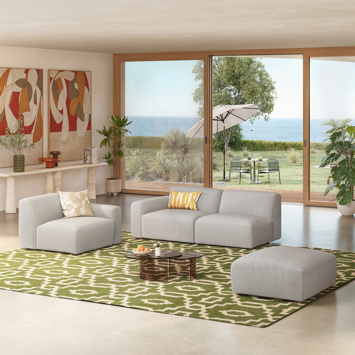 Canapé 4 Places Modulable en Tissu Gris Perle gris perle - vue 3
