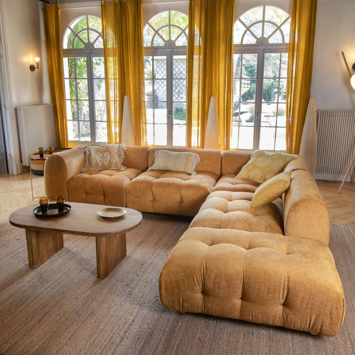 Canapé Modulable 5 Places en Velours Ocre ocre - vue 5