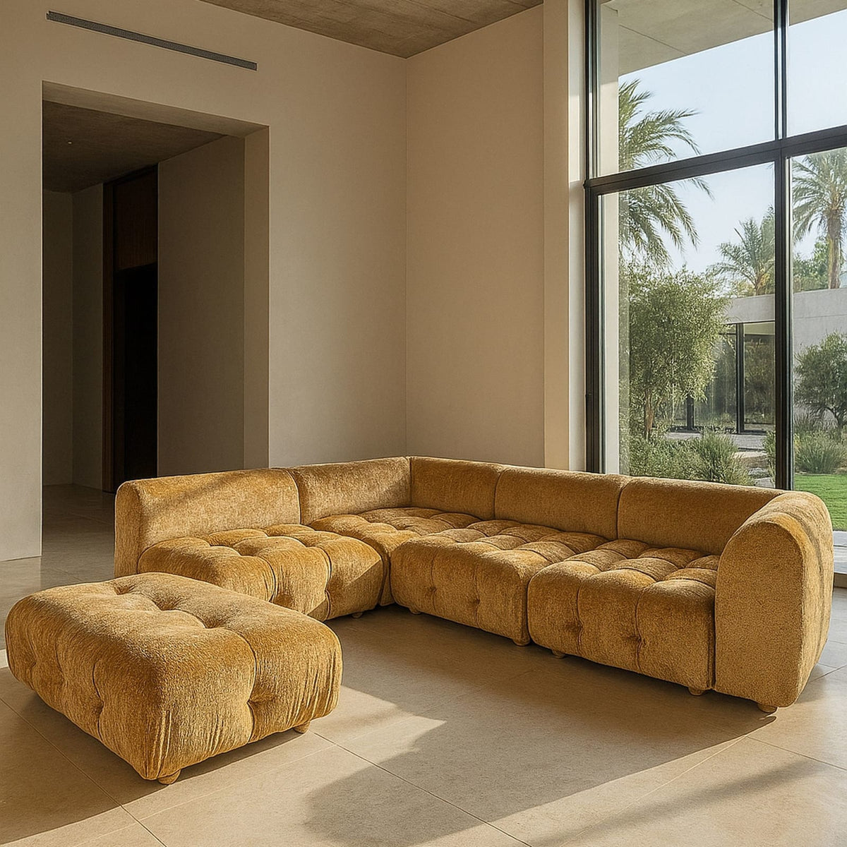 Canapé Modulable 5 Places en Velours Ocre ocre - vue 2