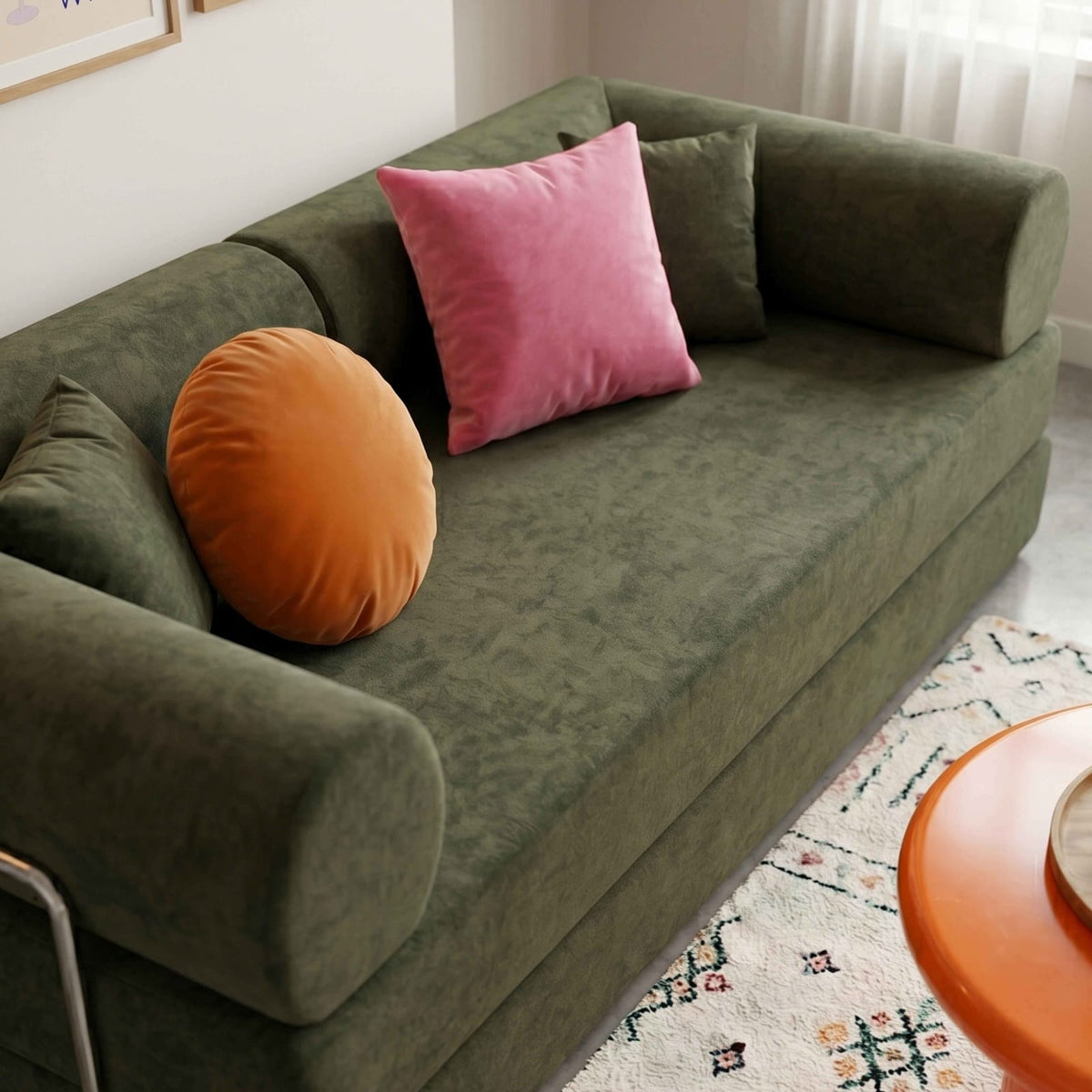 Canapé Convertible Modulable 2 Places en Tissu Vert vert - vue 3