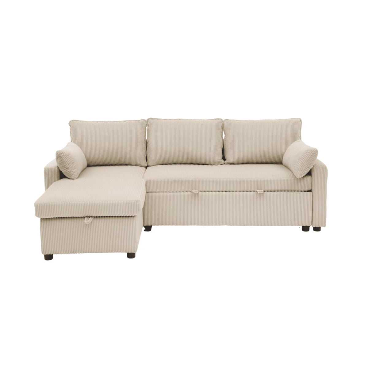 Canapé Convertible d'Angle 3 Places en Velours Côtelé Beige beige - vue 1