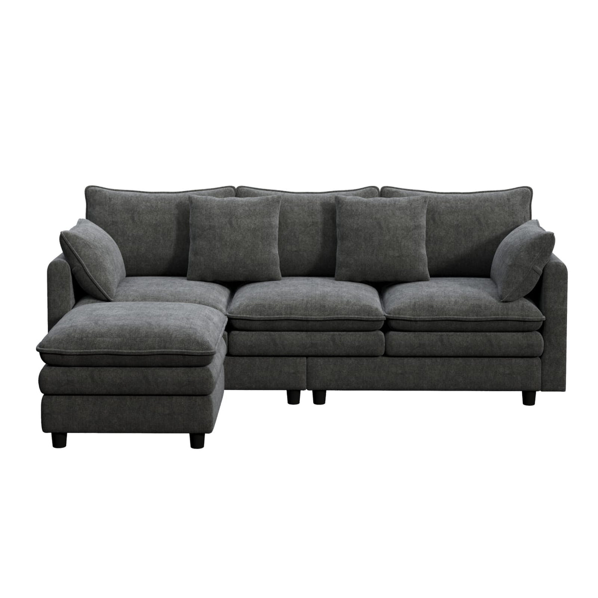 Canapé d'Angle Modulable 3 Places en Chenille Grise gris - vue 2