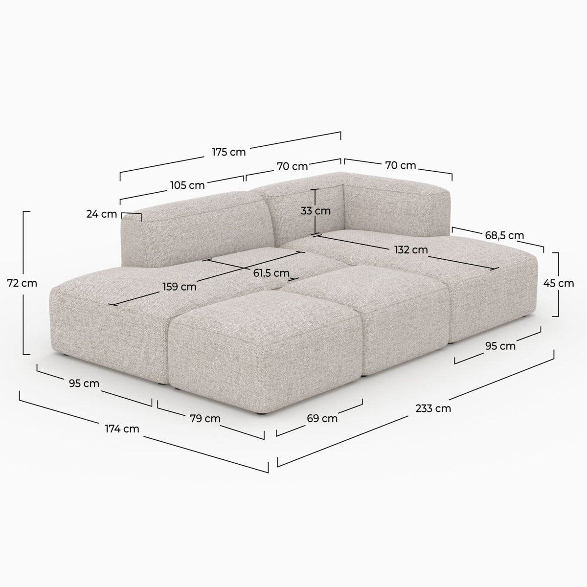 Canapé d'Angle Droit Modulable en Tissu Beige 4 Places beige - vue 4