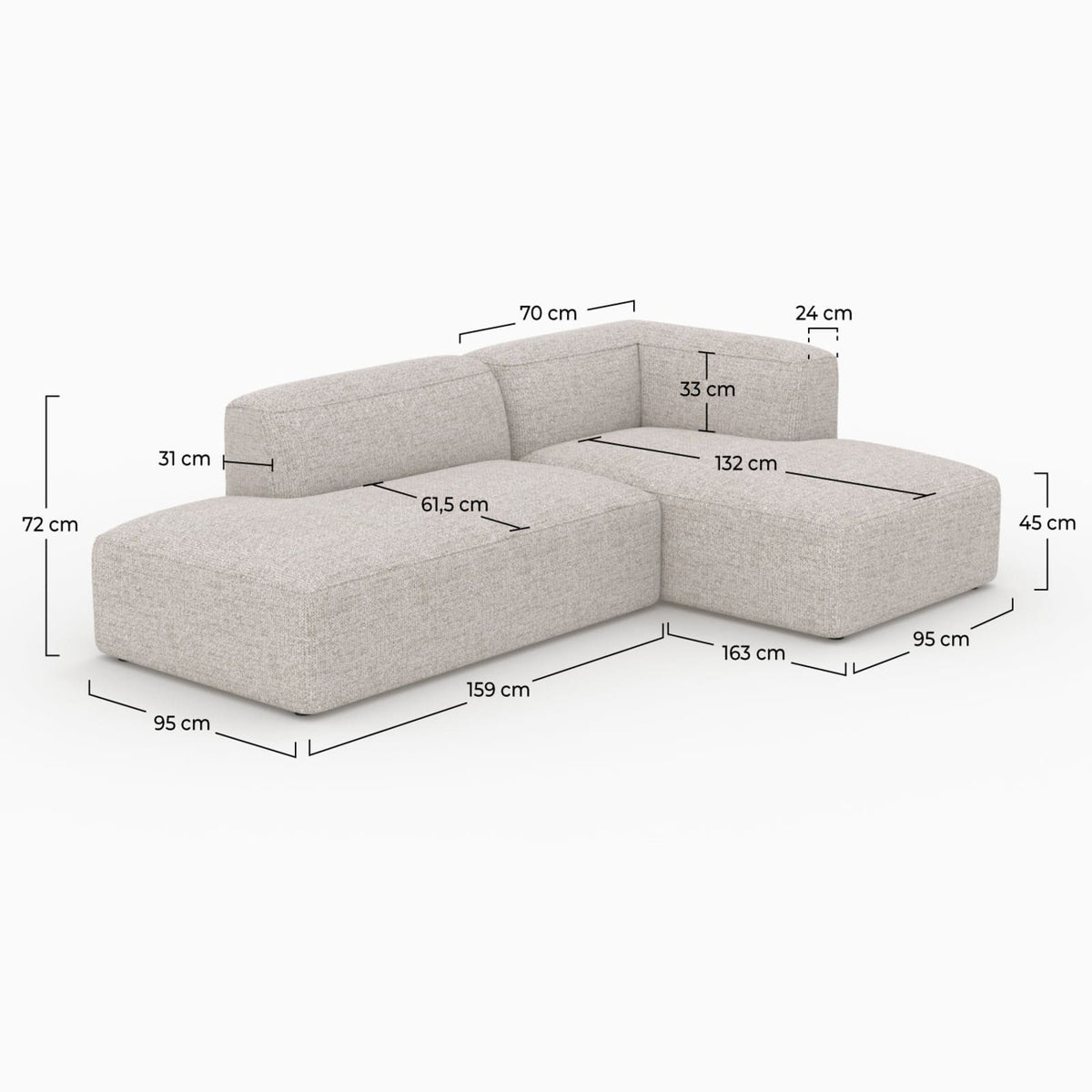 Canapé d'Angle Modulable en Tissu Beige 4 Places beige - vue 4