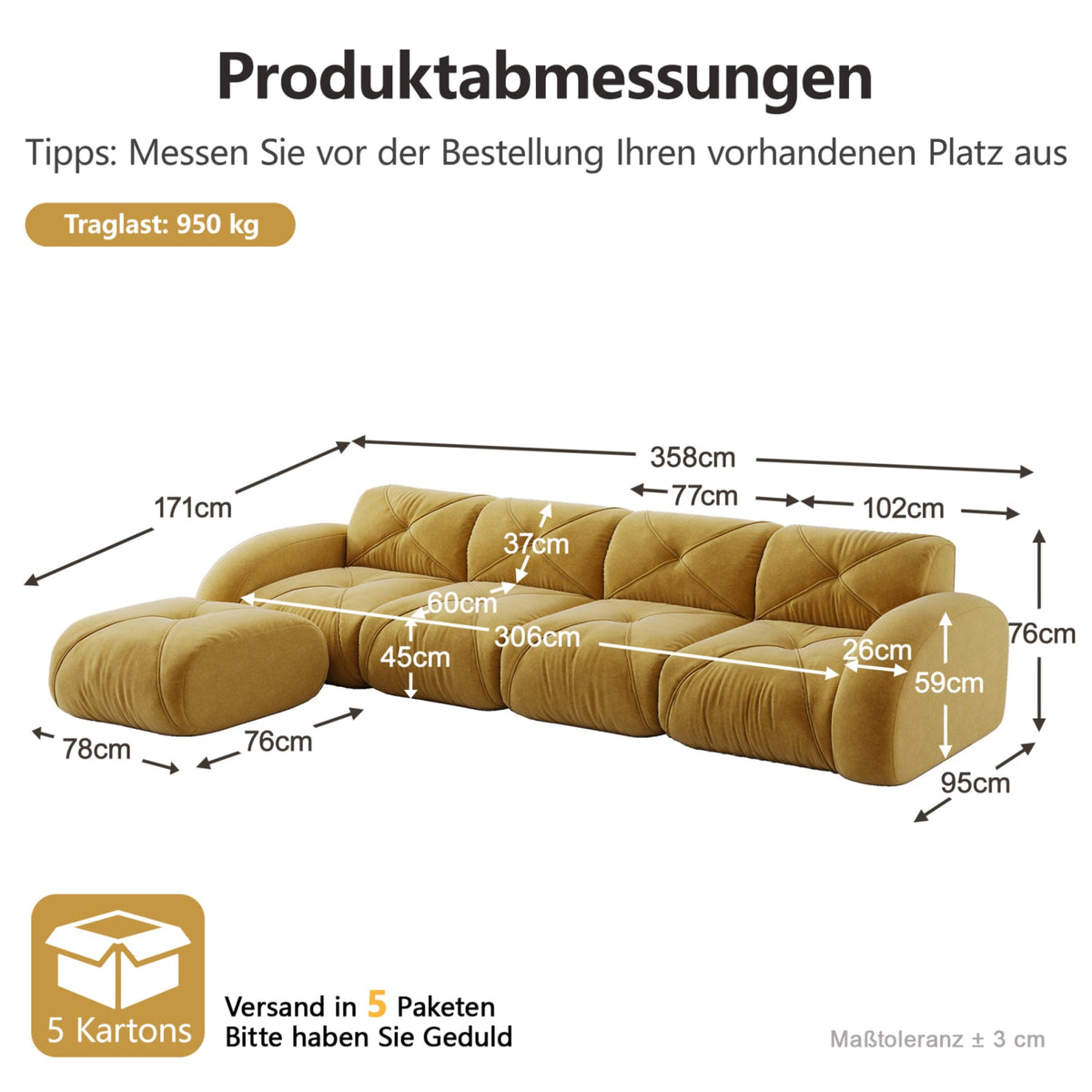 Canapé d'Angle Modulable en Chenille Jaune jaune - vue 4