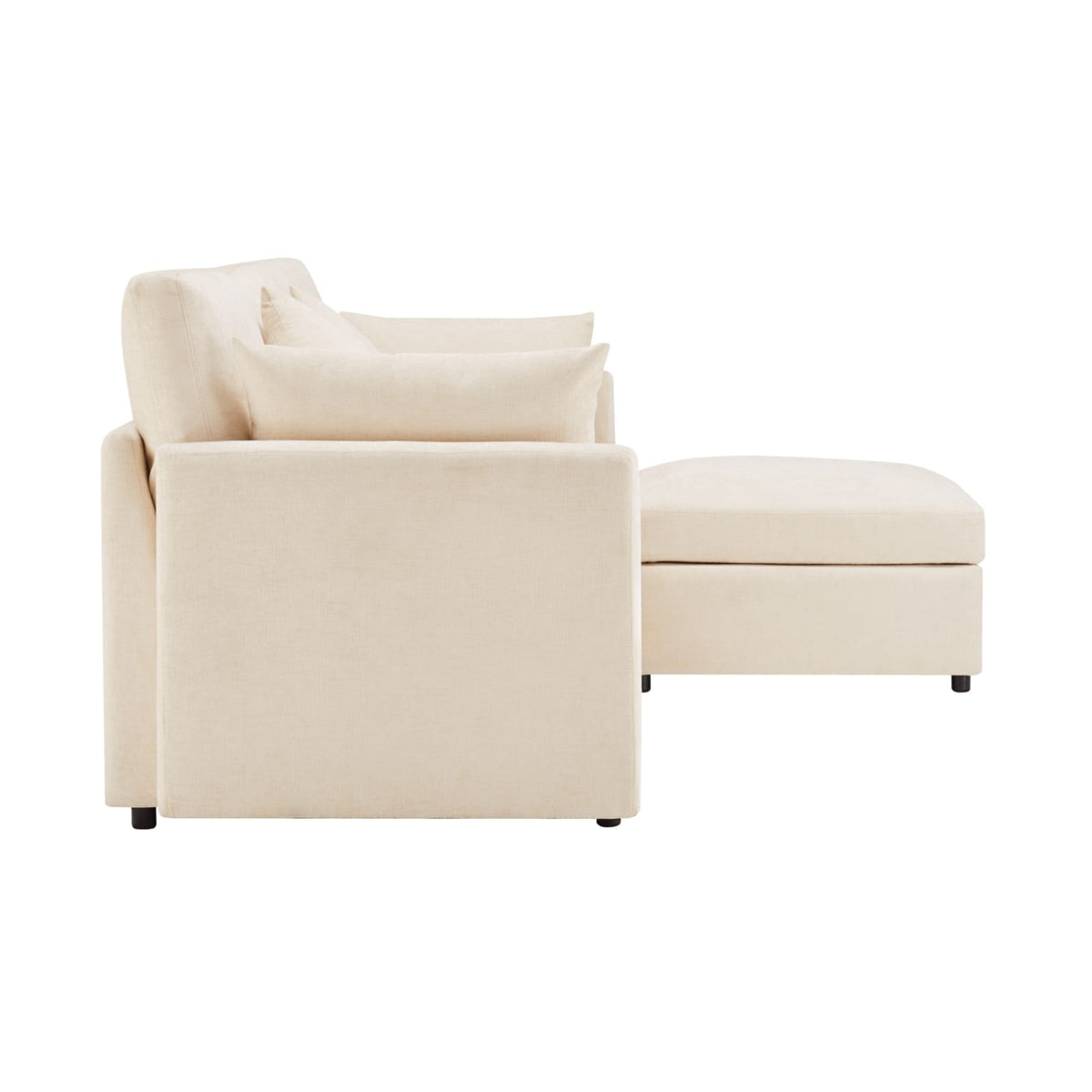 Canapé d'Angle Modulable en Chenille Beige avec Pouf Mobile beige - vue 6