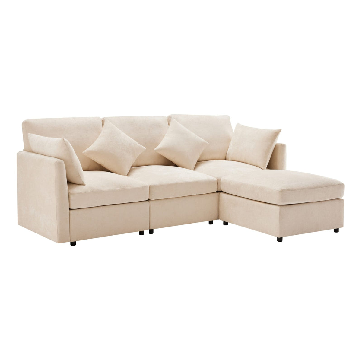 Canapé d'Angle Modulable en Chenille Beige avec Pouf Mobile beige - vue 1