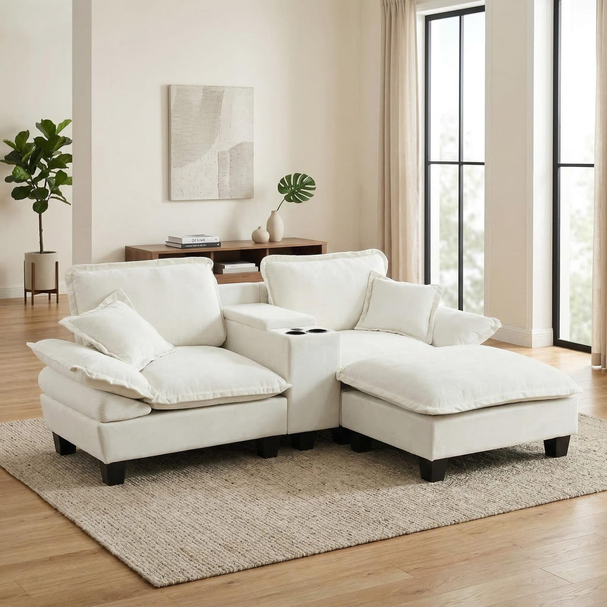 Canapé d'Angle Modulable en Chenille Beige beige - vue 2