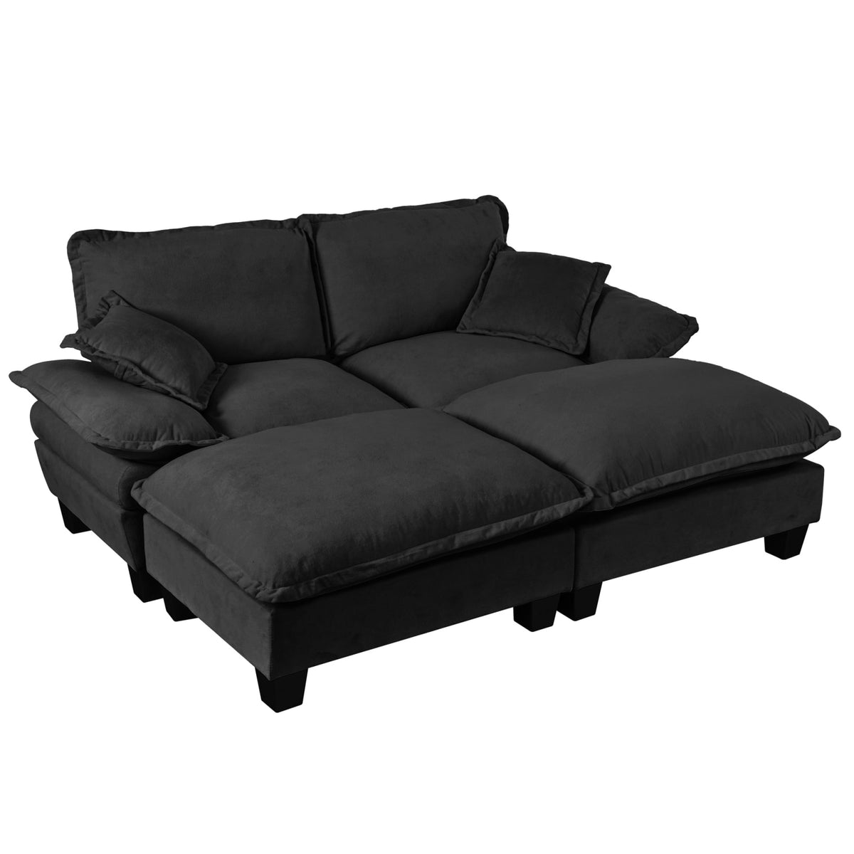 Canapé d'Angle Modulable en Chenille Noire avec 2 Ottomanes noir - vue 1