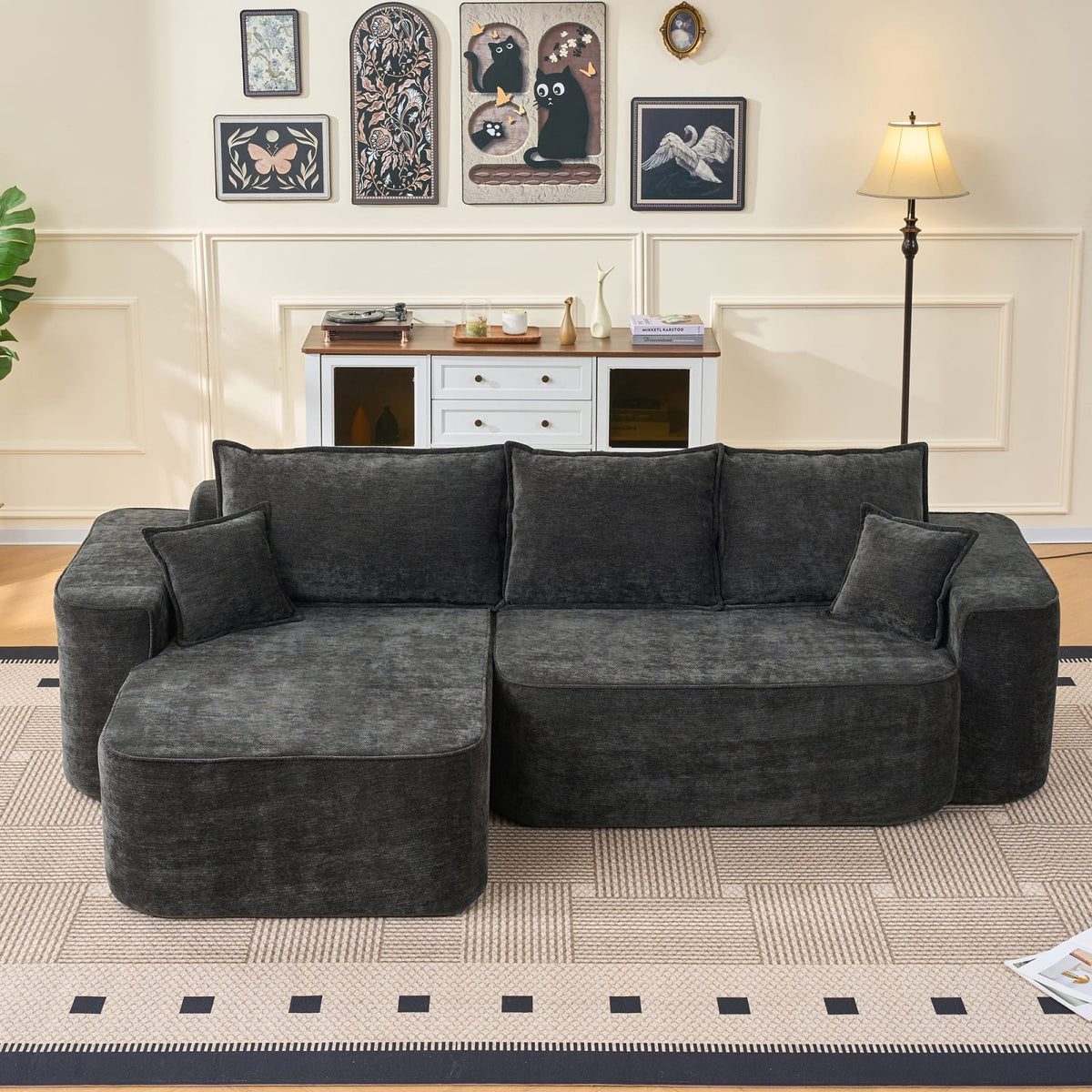 Canapé d'Angle Modulable 4 Places en Chenille Noire noir - vue 2