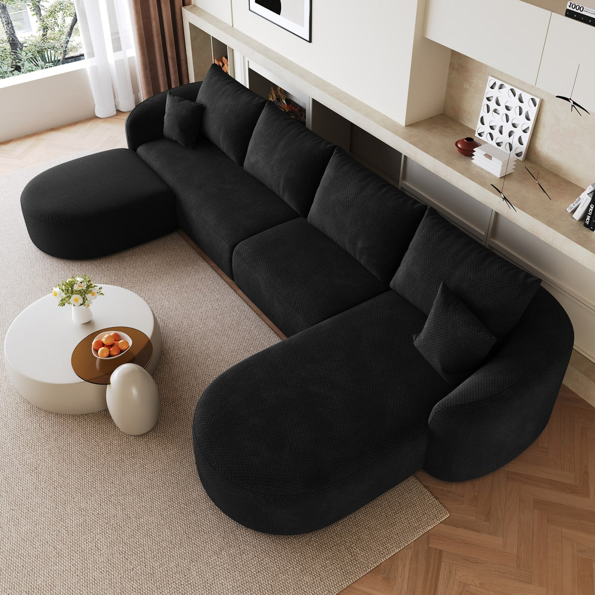 Canapé d'Angle en U Modulable en Tissu Noir noir - vue 3