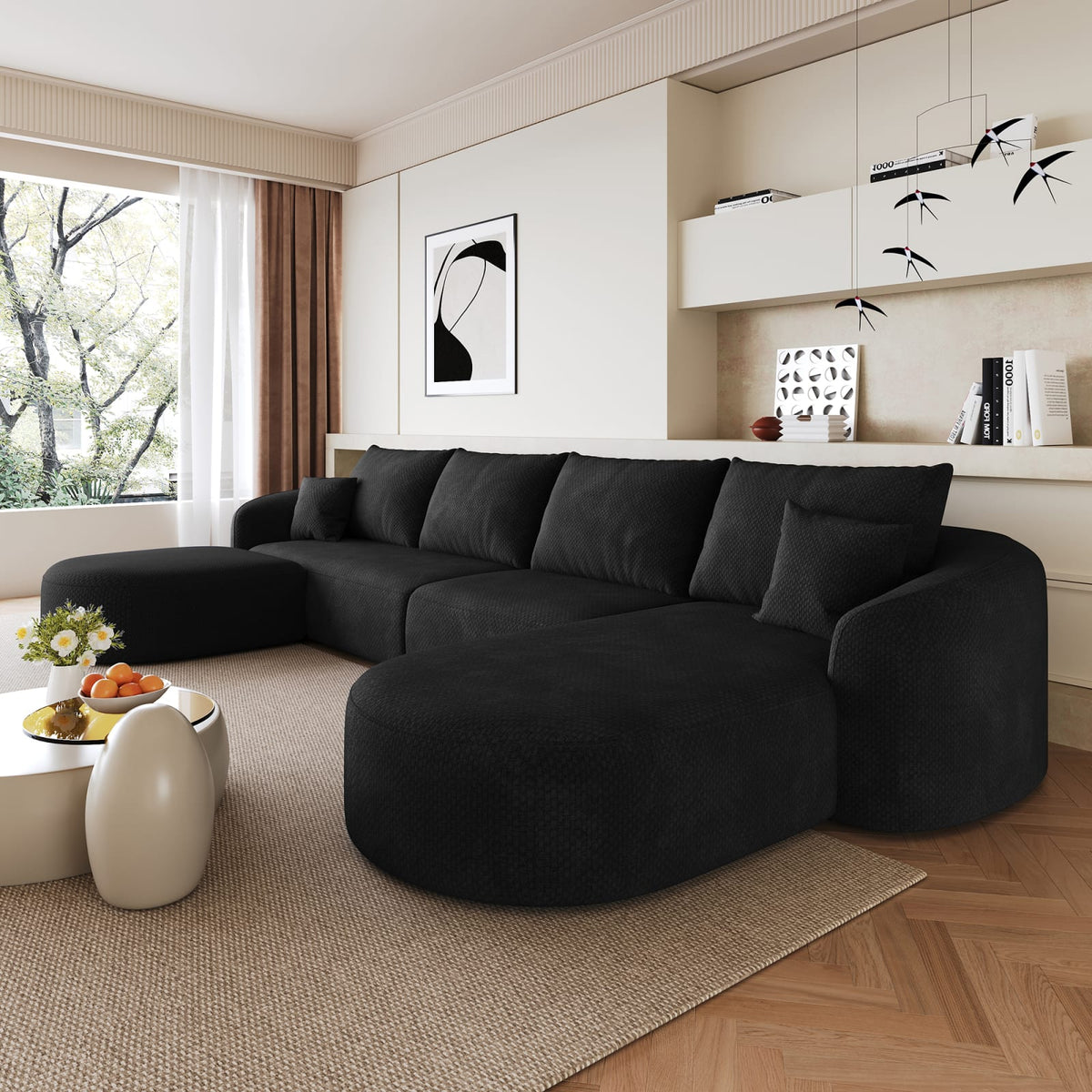 Canapé d'Angle en U Modulable en Tissu Noir noir - vue 2