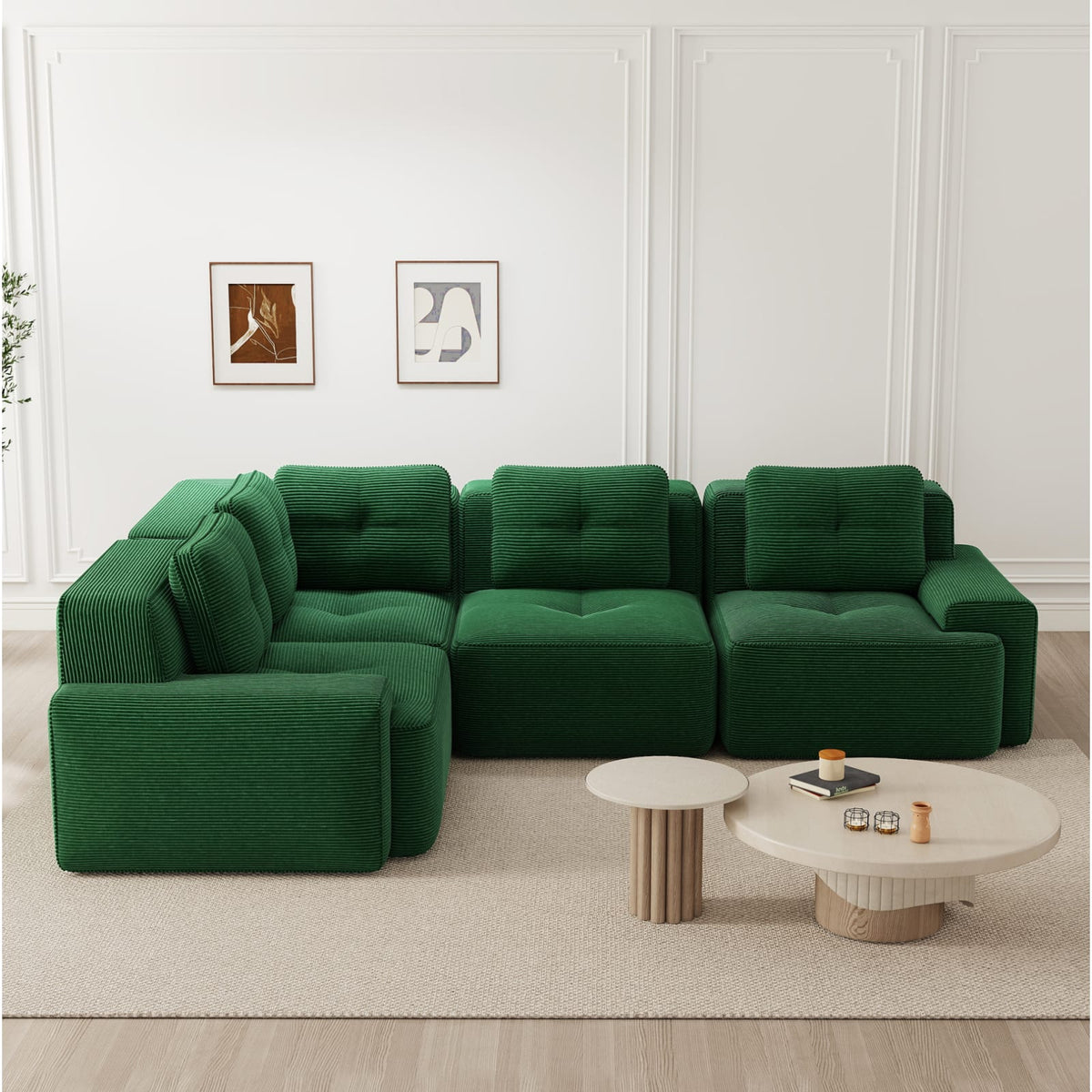 Canapé d'Angle Modulable en Velours Côtelé Vert vert - vue 2