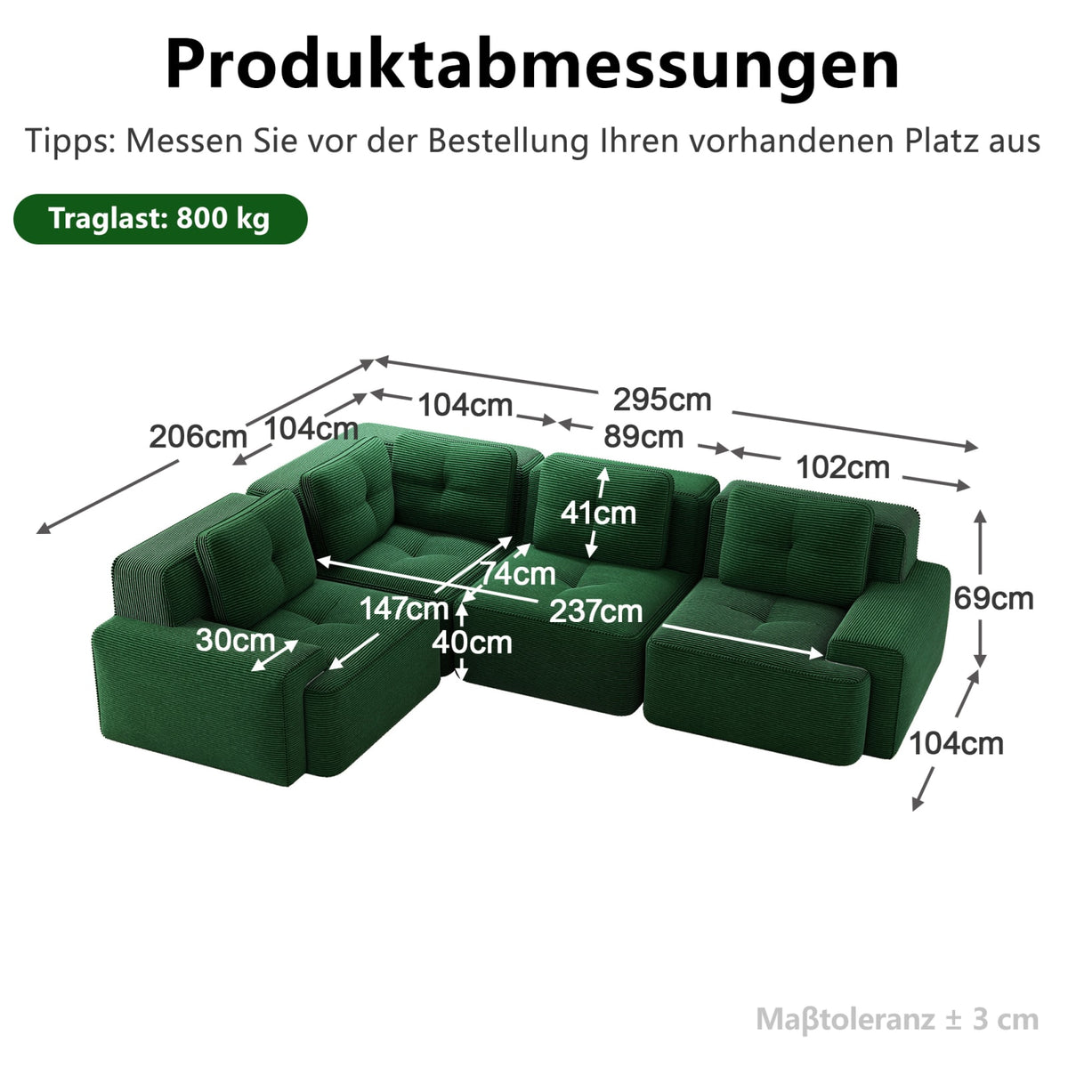 Canapé d'Angle Modulable en Velours Côtelé Vert vert - vue 4