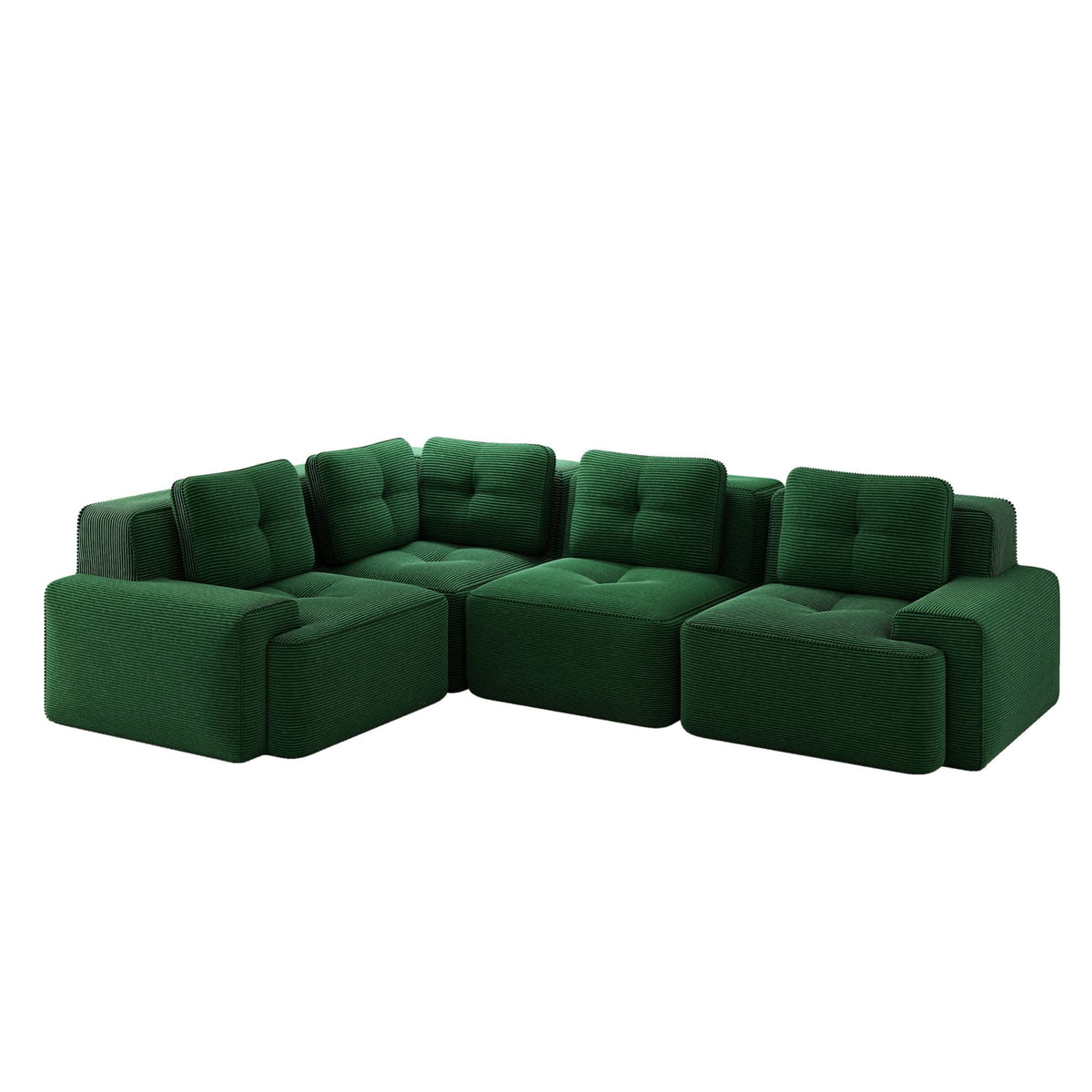 Canapé d'Angle Modulable en Velours Côtelé Vert vert - vue 1