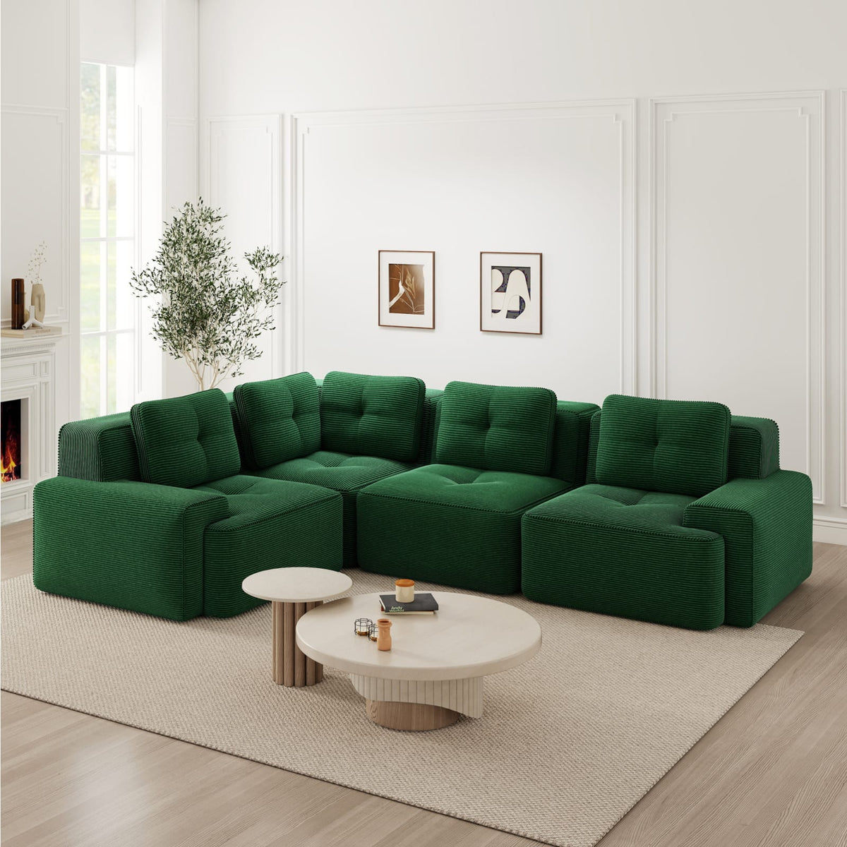 Canapé d'Angle Modulable en Velours Côtelé Vert vert - vue 5