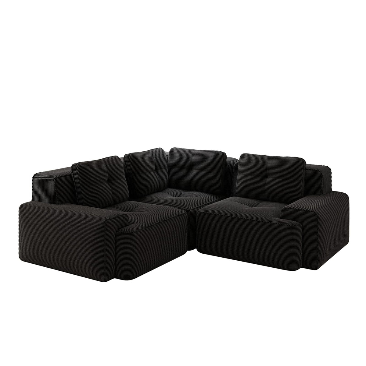 Canapé d'Angle Modulable en Velours Côtelé Noir Noir - vue 6