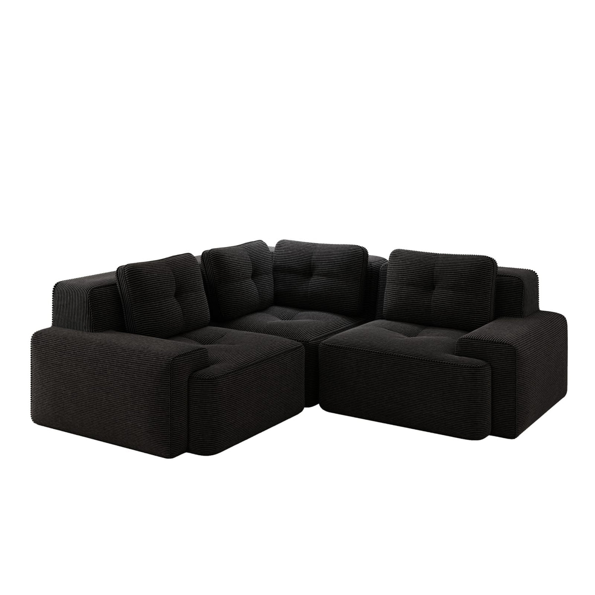 Canapé d'Angle Modulable en Velours Côtelé Noir Noir - vue 1