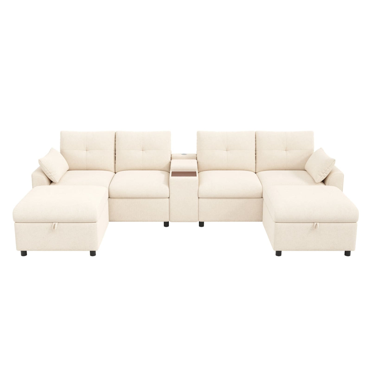 Canapé d'Angle Modulable 6 Places en Chenille Beige beige - vue 1