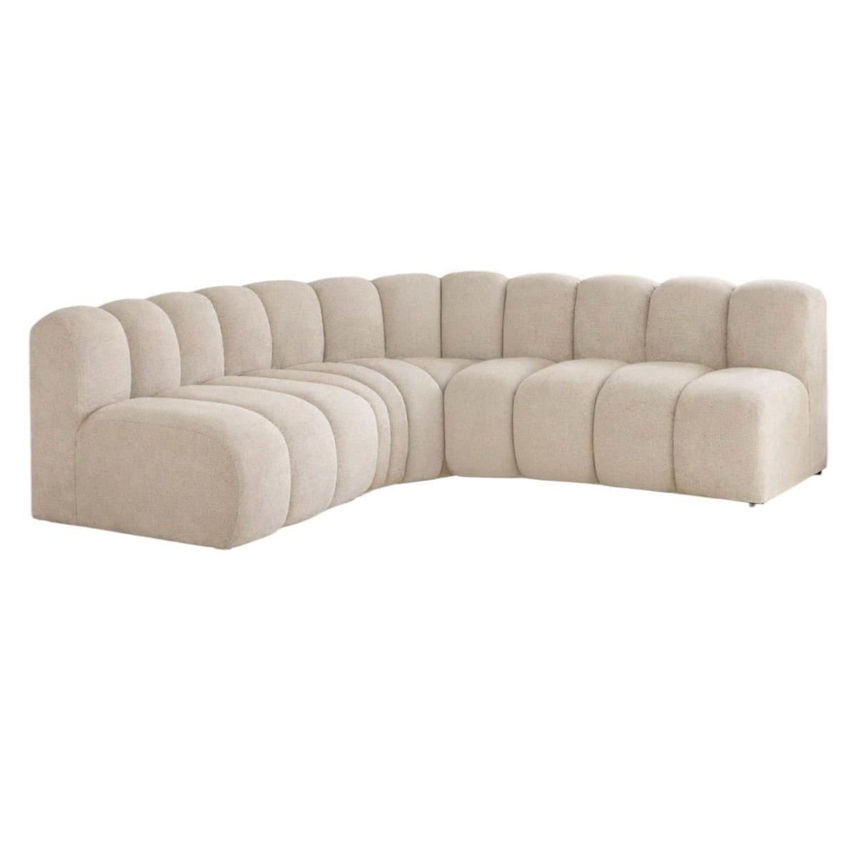 Canapé d'Angle Modulable Arrondi 4 Places en Tissu Texturé Beige beige - vue 1