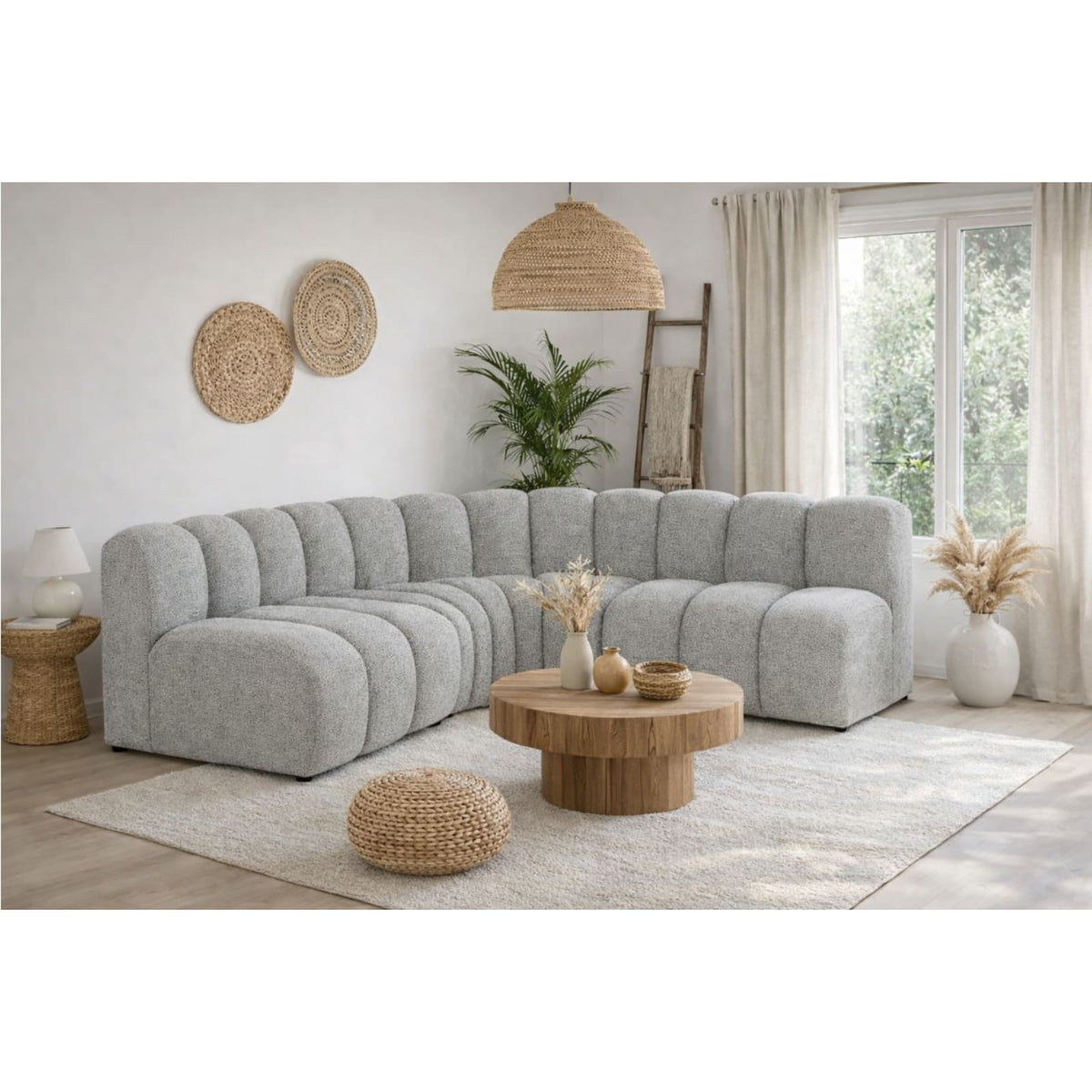 Canapé d'Angle Modulable Arrondi en Tissu Texturé Gris 4 Places gris - vue 2