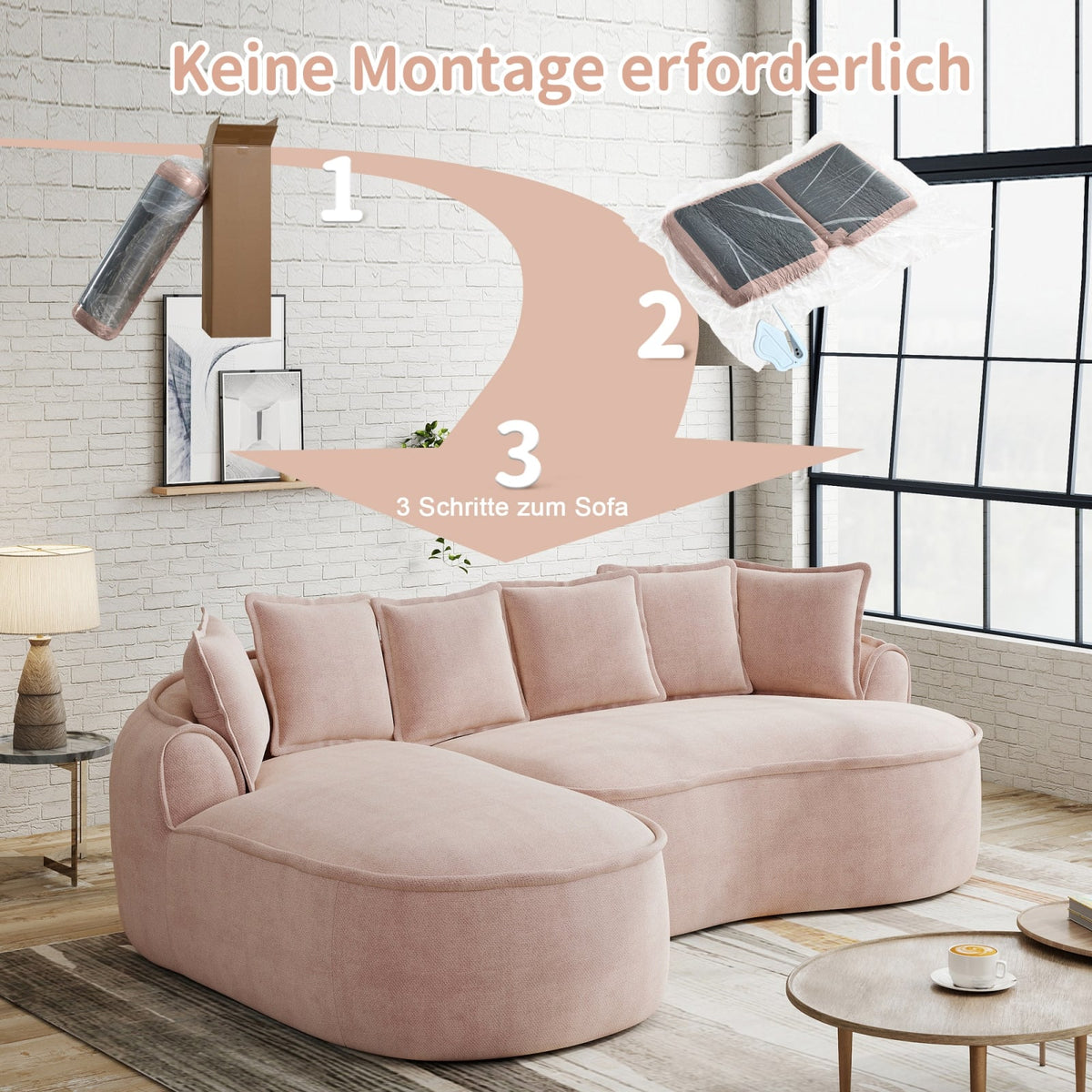 Canapé d'Angle Modulable en Chenille Rose rose - vue 6