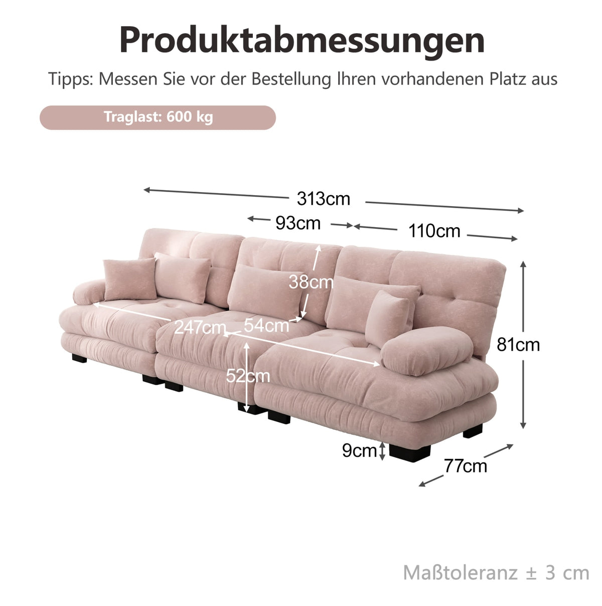 Canapé d'Angle Modulable en Chenille Rose rose - vue 6