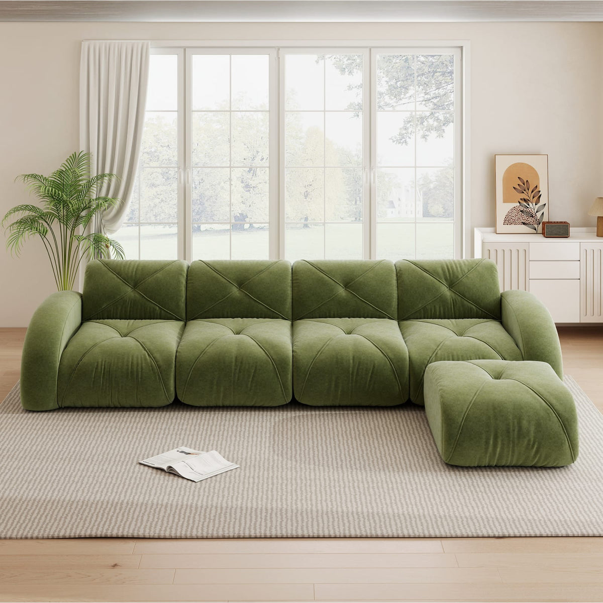 Canapé d'Angle Modulaire en Chenille Verte vert - vue 3