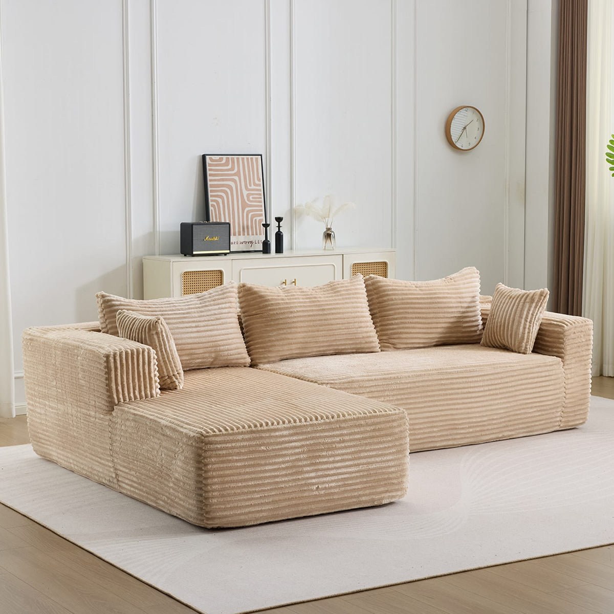 Canapé d'Angle Modulable en Velours Côtelé Beige beige - vue 2