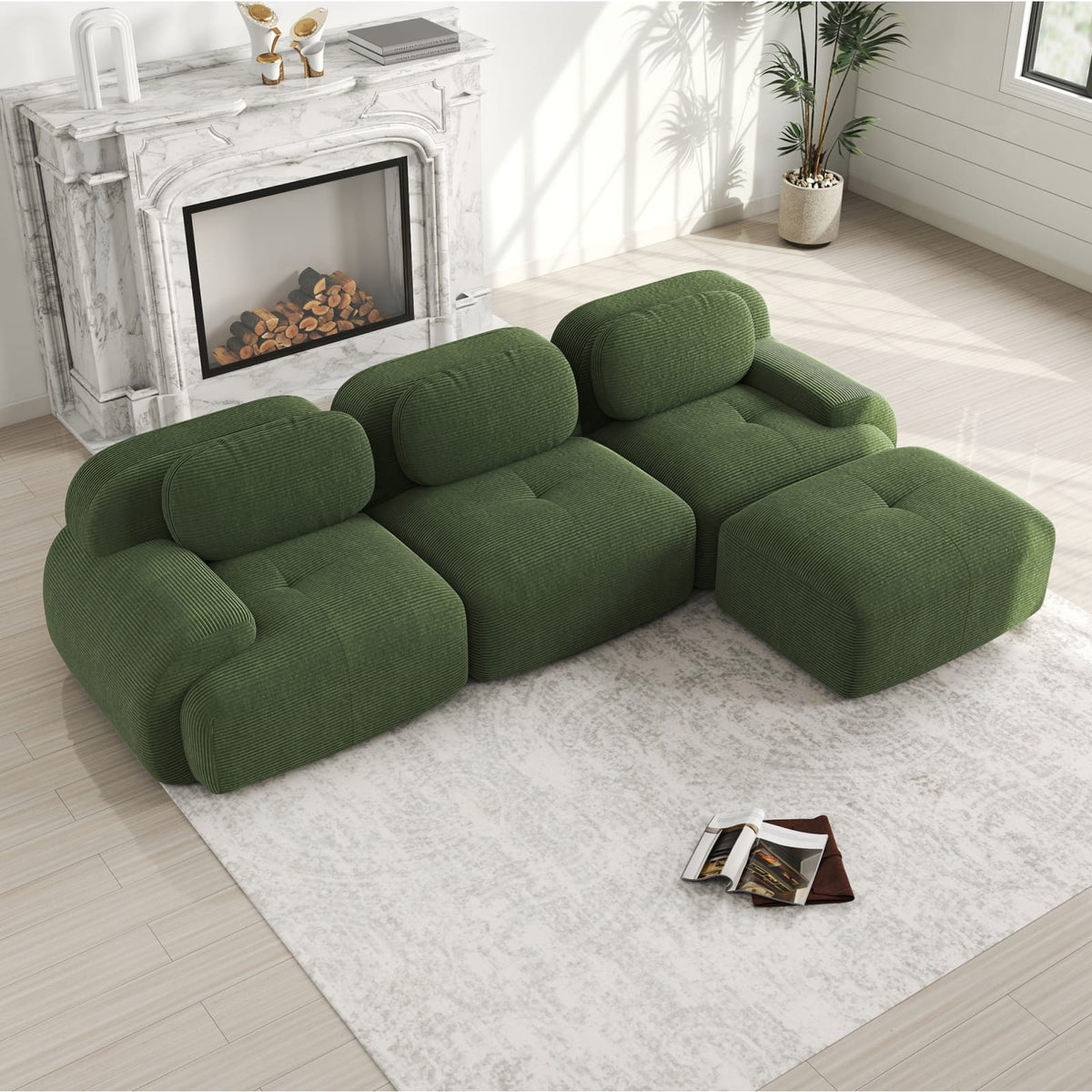 Canapé d'Angle Modulable en Velours Côtelé Vert vert - vue 4
