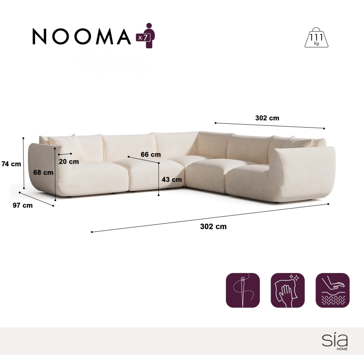 Canapé d'Angle Panoramique Modulable en Velours Crème crème - vue 6