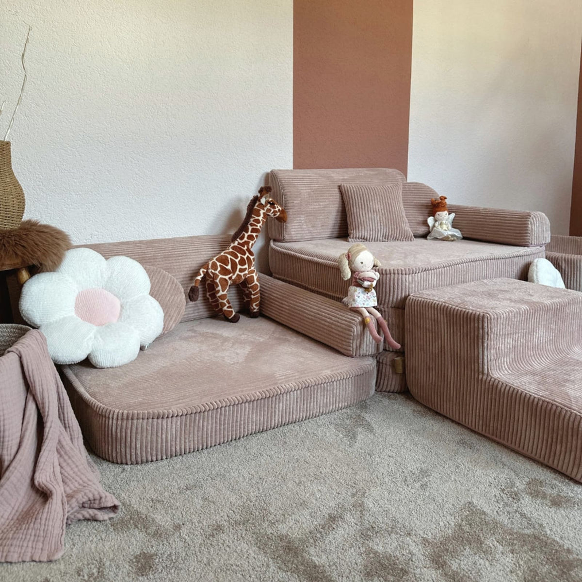 Canapé Enfant Modulable en Velours Côtelé Rose rose - vue 4