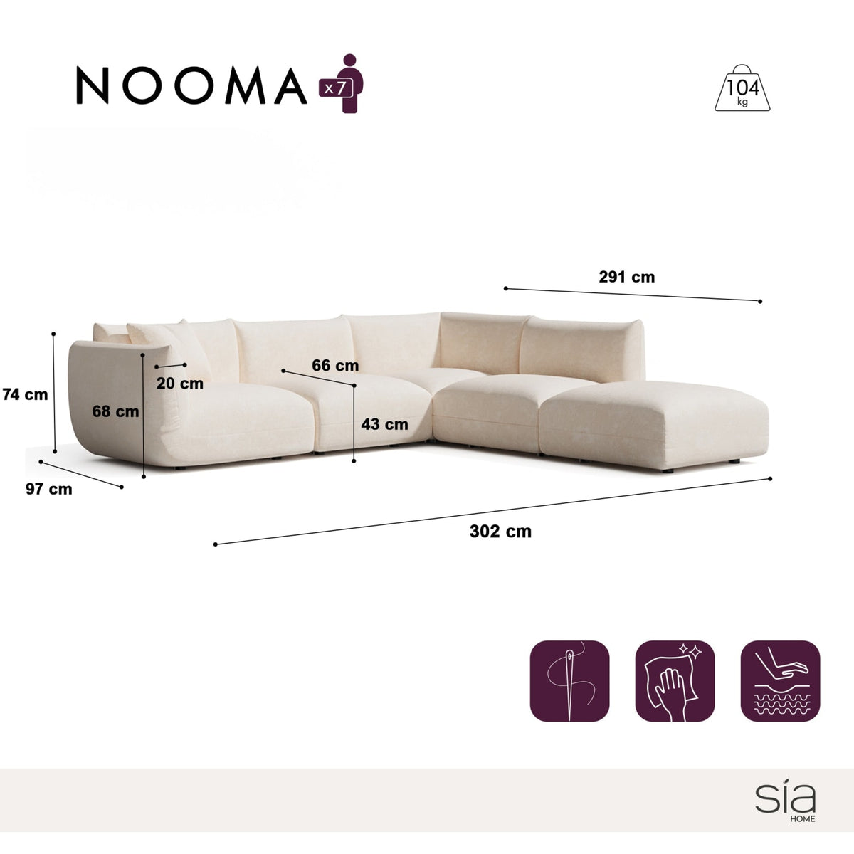 Canapé Grand Angle Droit Modulable en Velours Crème crème - vue 5