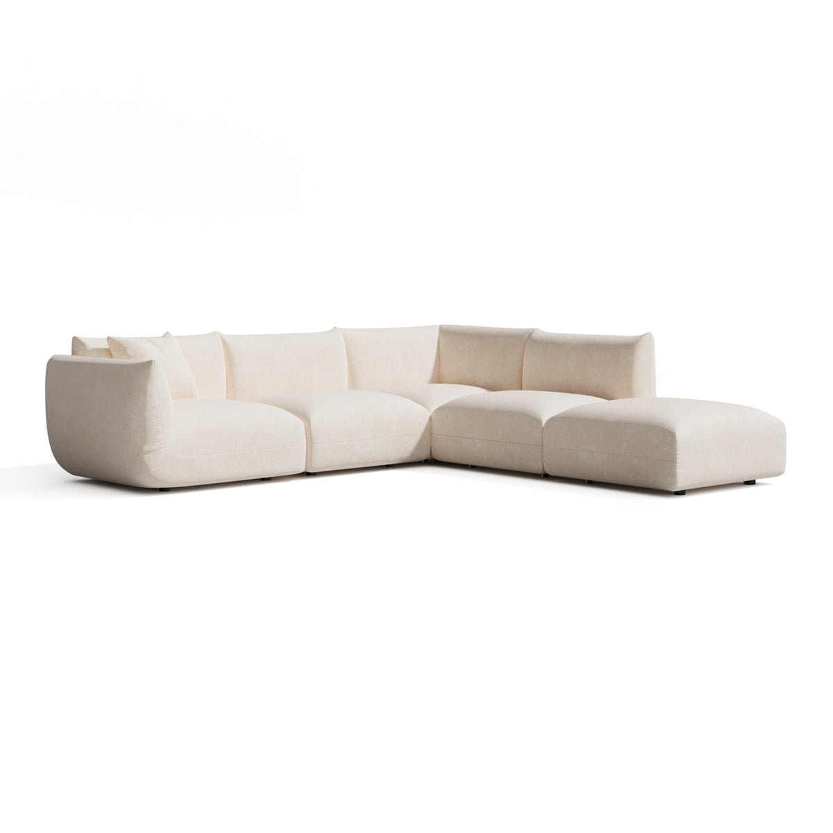 Canapé Grand Angle Droit Modulable en Velours Crème crème - vue 1