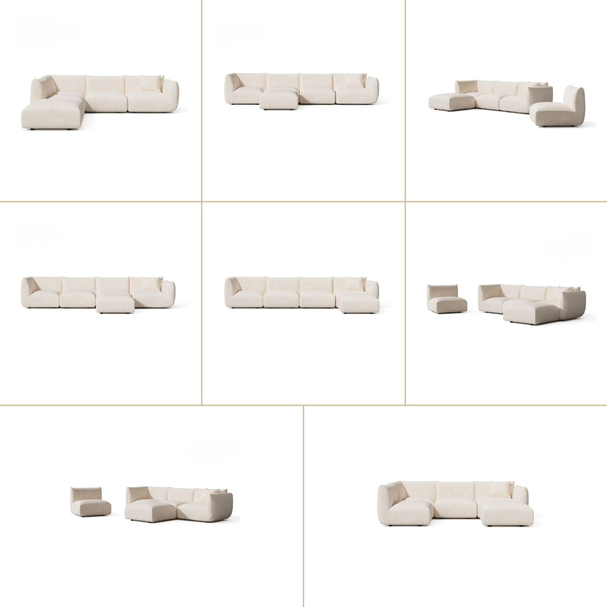 Canapé Grand Angle Gauche Modulable 7 Places en Velours Chenillé Crème crème - vue 3