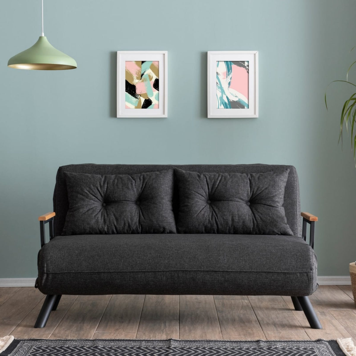 Canapé Lit 2 Places Convertible en Tissu Gris Foncé gris foncé - vue 3