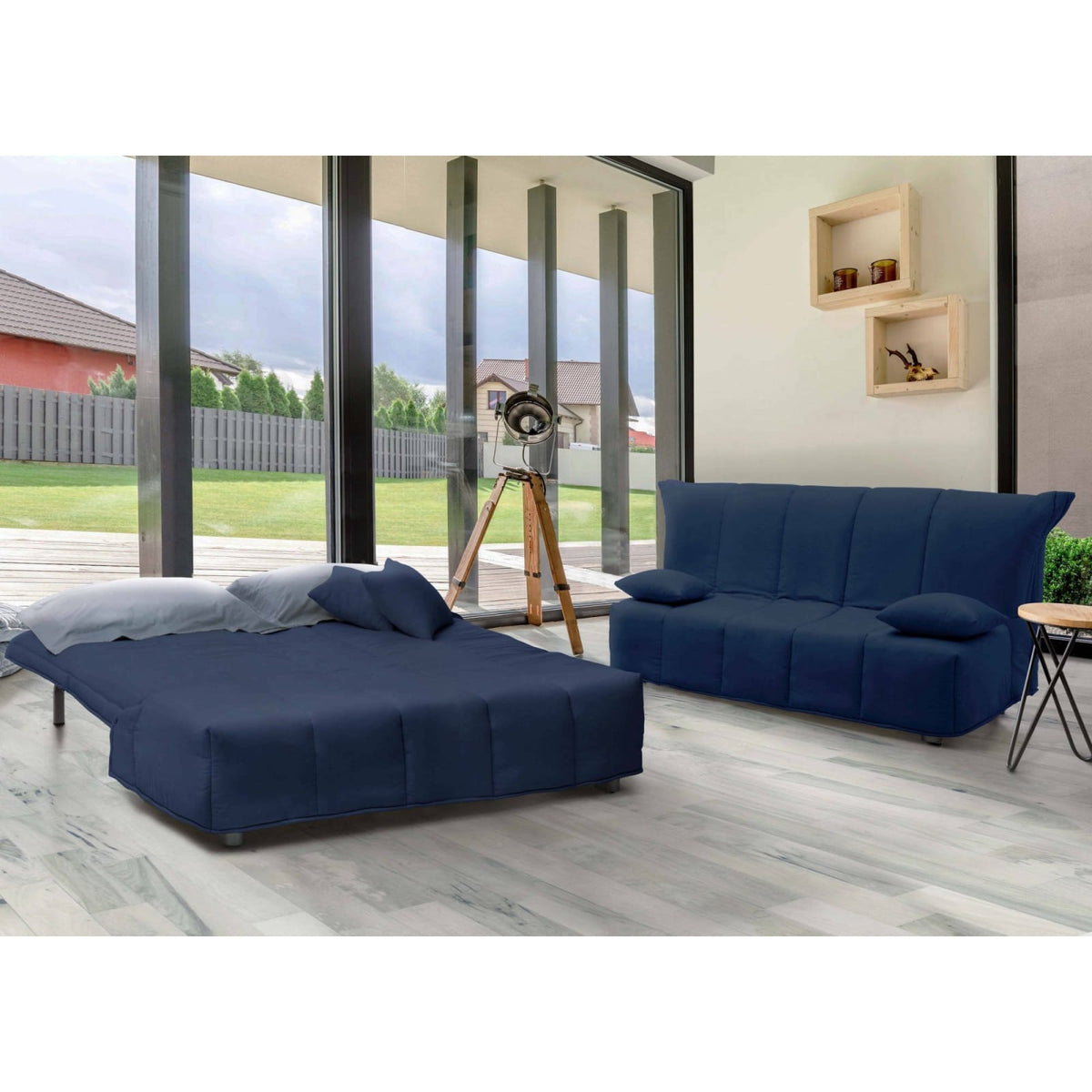 Canapé Lit 2 Places en Tissu Bleu Bleu - vue 4