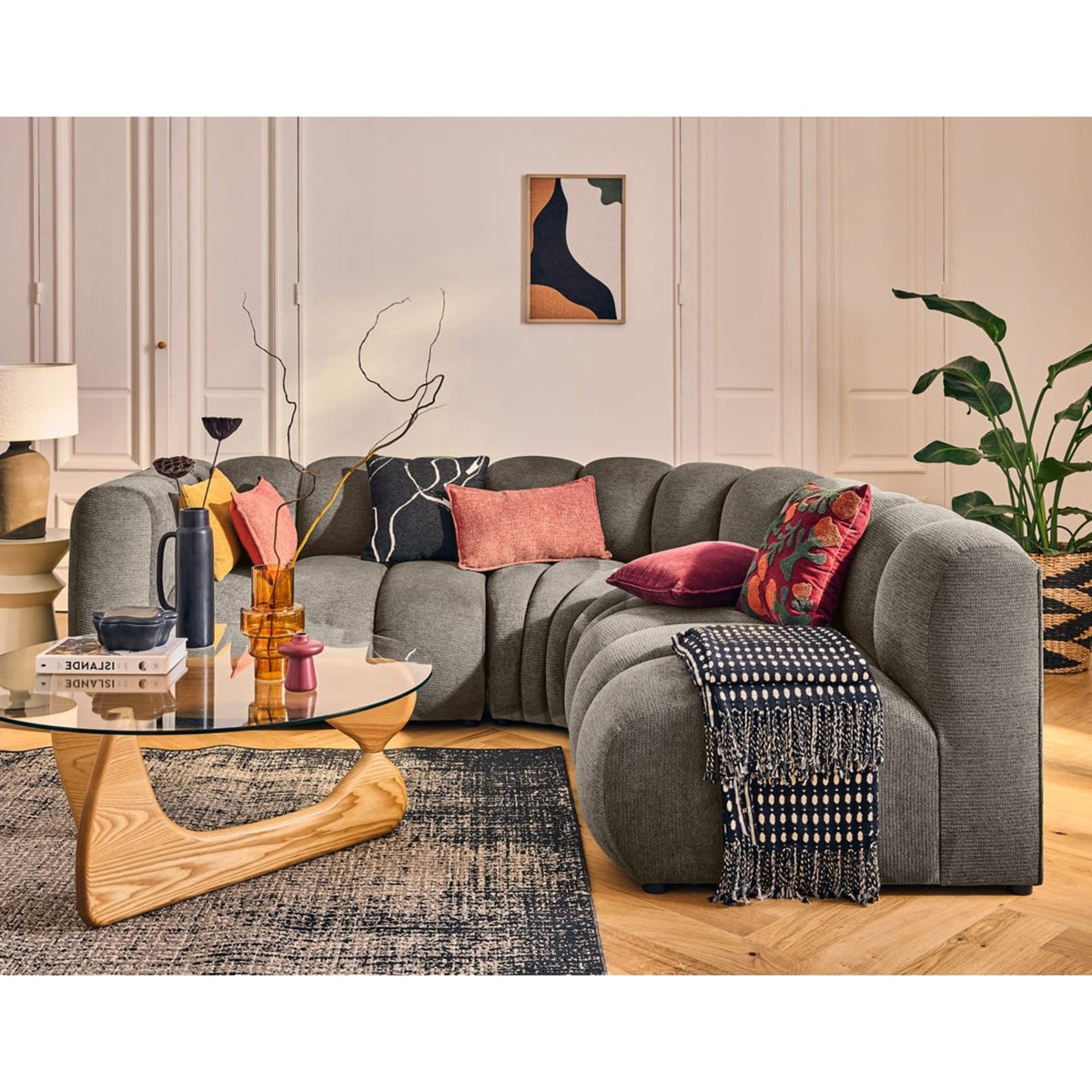 Canapé d'Angle Droit Modulable 4 Places en Tissu Texturé Taupe taupe - vue 2