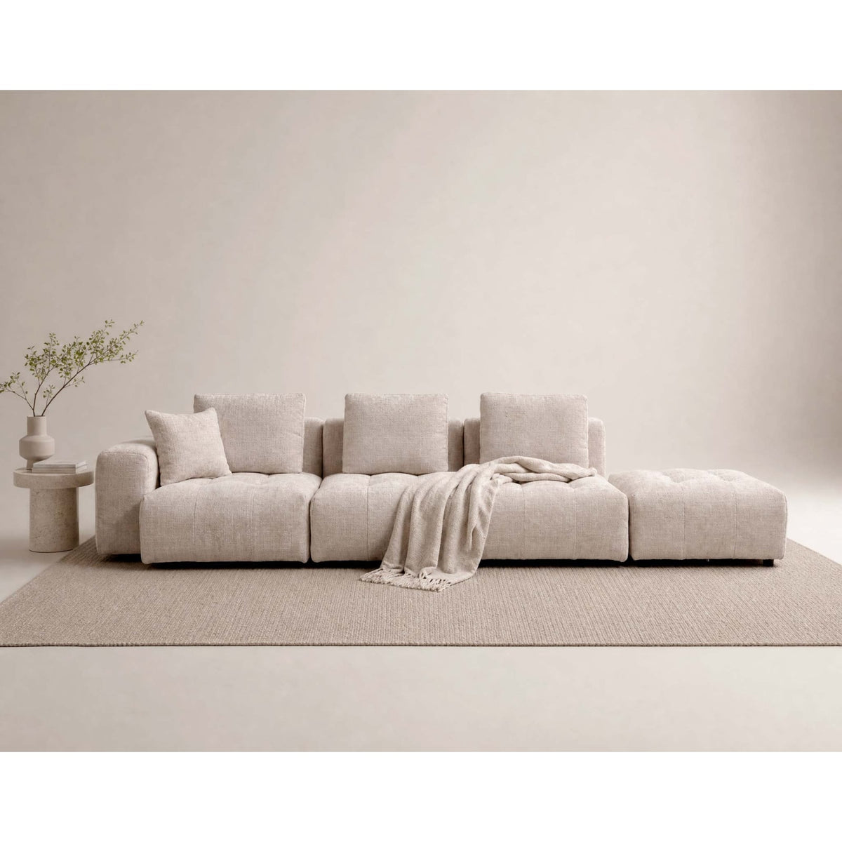 Canapé d'Angle Modulable Réversible en Velours Texturé Beige beige - vue 3
